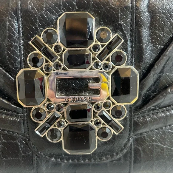Guess women’s black animal print jewelled clutch - Picture 6 of 12